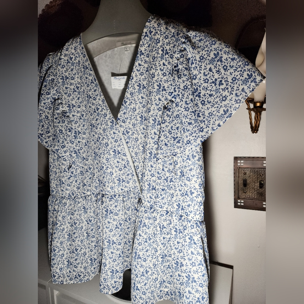 Georgette Ruffle-Sleeve Peplum Top Large Vine Floral Vintage - Picture 4 of 10